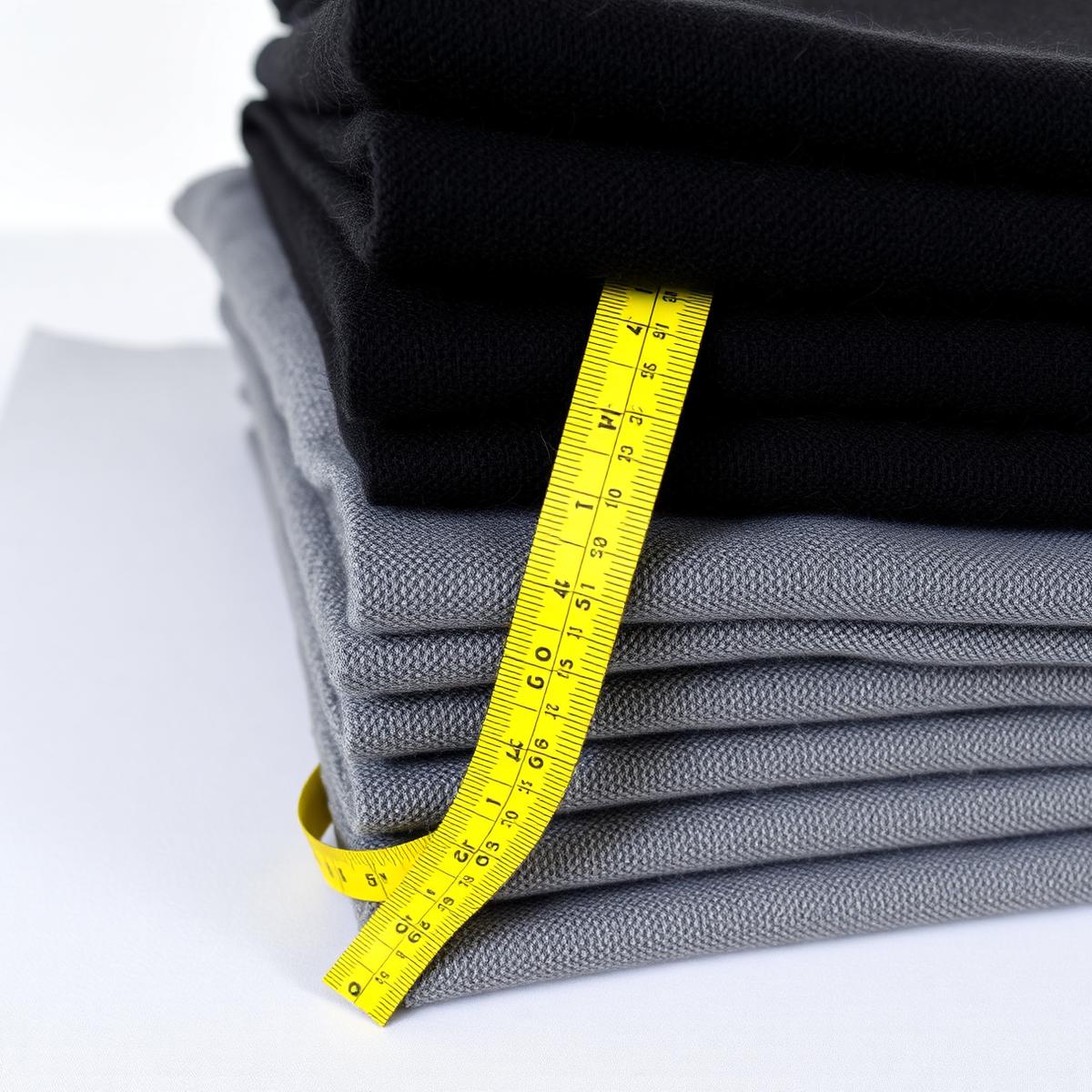 Folded fabric swatches with a measuring tape